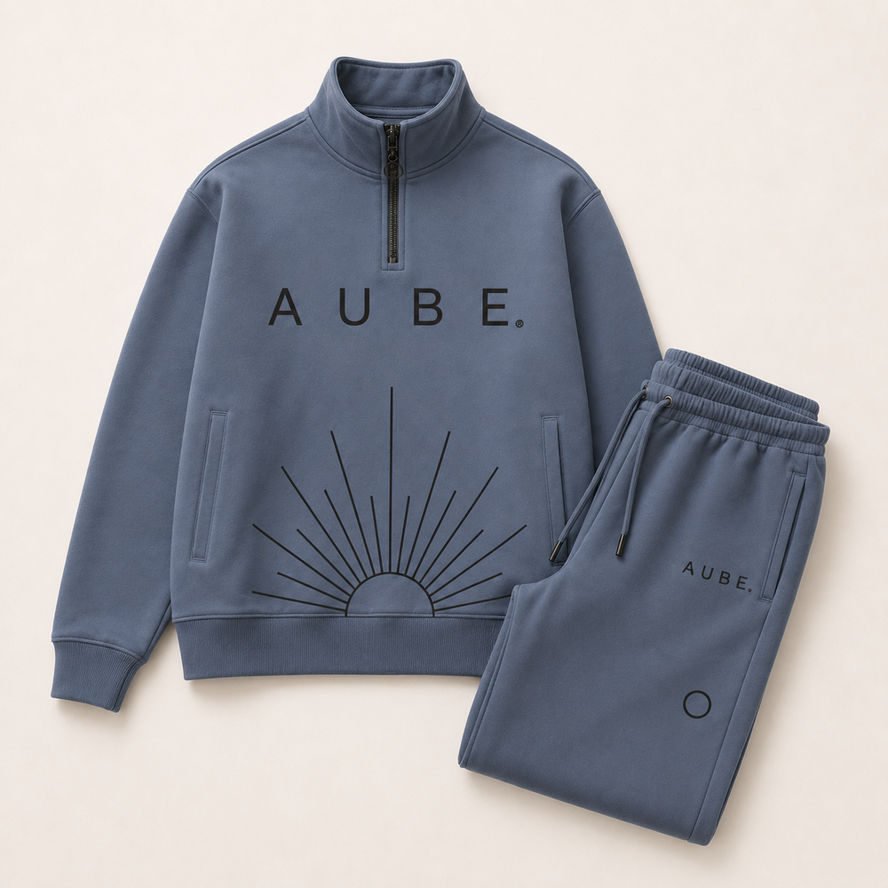 Ensemble Aube Horizon bleu gris complet, sweat 3/4 zip et pantalon