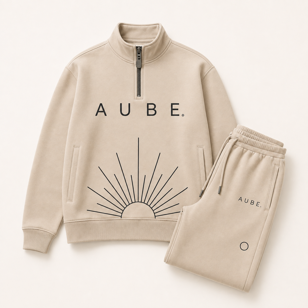 Ensemble Aube Horizon sable complet, sweat 3/4 zip et pantalon