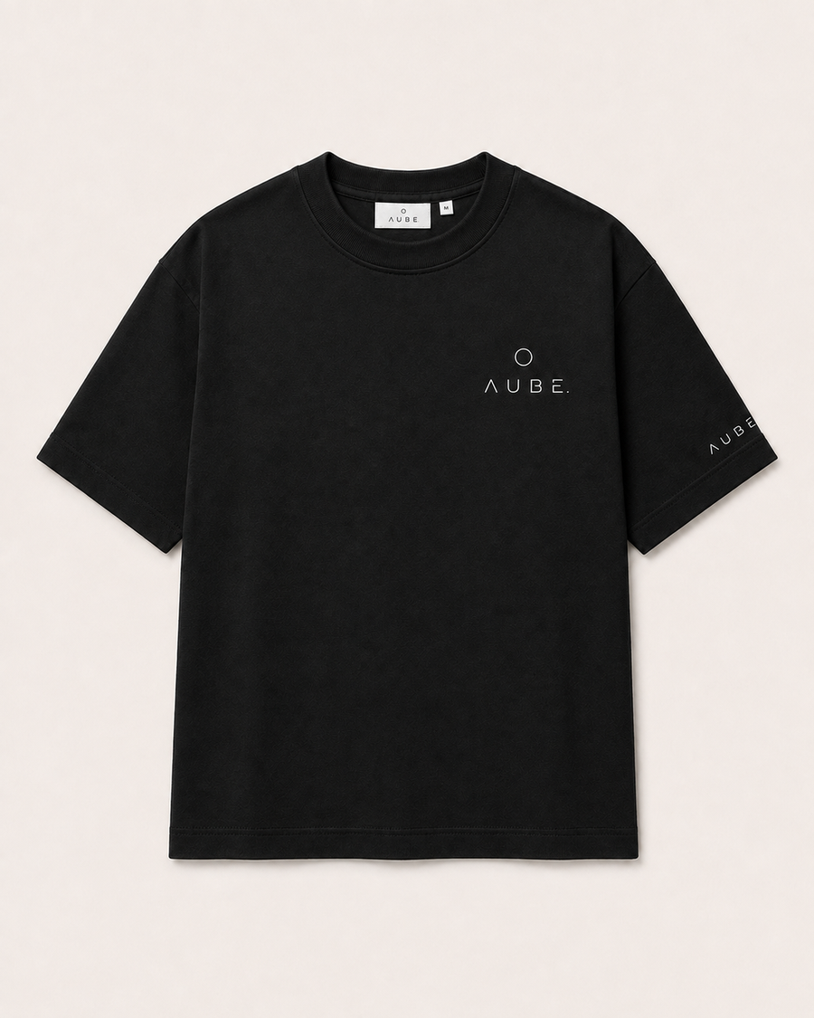 T-shirt Aube Édition 01 noir onyx, coupe boxy oversize